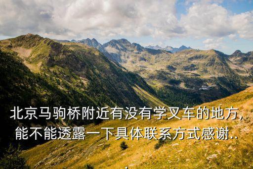 北京馬駒橋附近有沒有學(xué)叉車的地方,能不能透露一下具體聯(lián)系方式感謝...