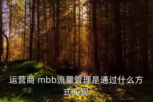 運(yùn)營商 mbb流量管理是通過什么方式實(shí)現(xiàn)
