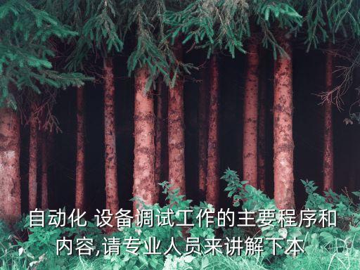  自動化 設備調(diào)試工作的主要程序和內(nèi)容,請專業(yè)人員來講解下本