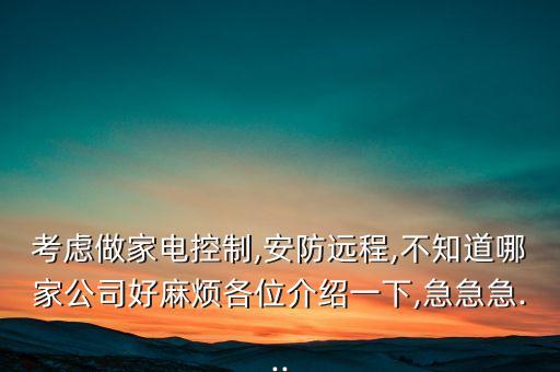 考慮做家電控制,安防遠程,不知道哪家公司好麻煩各位介紹一下,急急急...