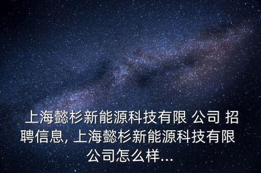  上海懿杉新能源科技有限 公司 招聘信息, 上海懿杉新能源科技有限 公司怎么樣...