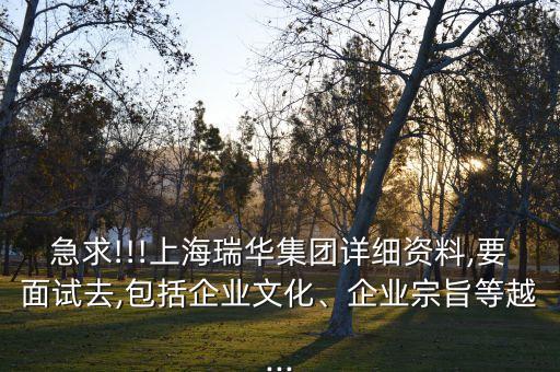 急求!!!上海瑞華集團詳細資料,要面試去,包括企業(yè)文化、企業(yè)宗旨等越...