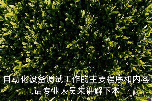 自動(dòng)化設(shè)備調(diào)試工作的主要程序和內(nèi)容,請(qǐng)專業(yè)人員來(lái)講解下本