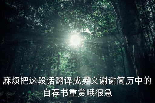 麻煩把這段話翻譯成英文謝謝簡(jiǎn)歷中的自薦書重賞哦很急