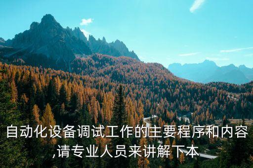 自動化設備調試工作的主要程序和內容,請專業(yè)人員來講解下本
