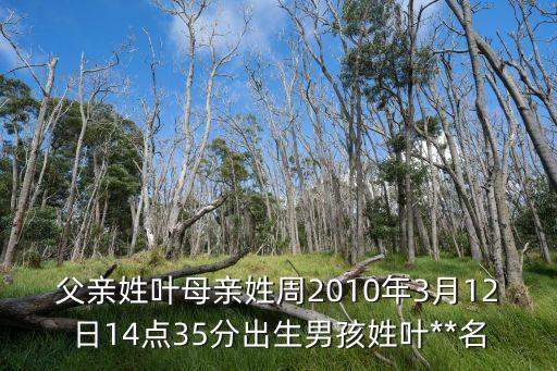 父親姓葉母親姓周2010年3月12日14點35分出生男孩姓葉**名