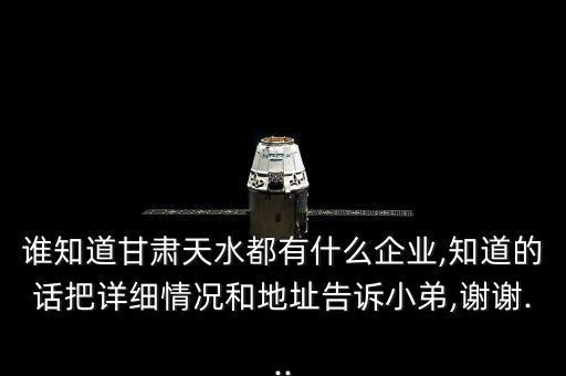 誰知道甘肅天水都有什么企業(yè),知道的話把詳細(xì)情況和地址告訴小弟,謝謝...