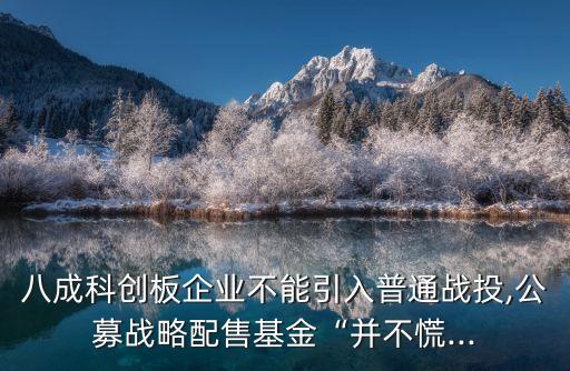 八成科創(chuàng)板企業(yè)不能引入普通戰(zhàn)投,公募戰(zhàn)略配售基金“并不慌...