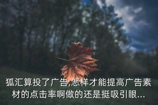 狐匯算投了廣告,怎樣才能提高廣告素材的點擊率啊做的還是挺吸引眼...