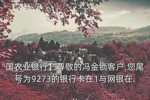 國農業(yè)銀行】尊敬的馮金鎖客戶,您尾號為9273的銀行卡在1與網銀在...