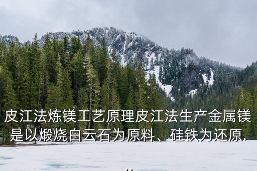 皮江法煉鎂工藝原理皮江法生產(chǎn)金屬鎂是以煅燒白云石為原料、硅鐵為還原...